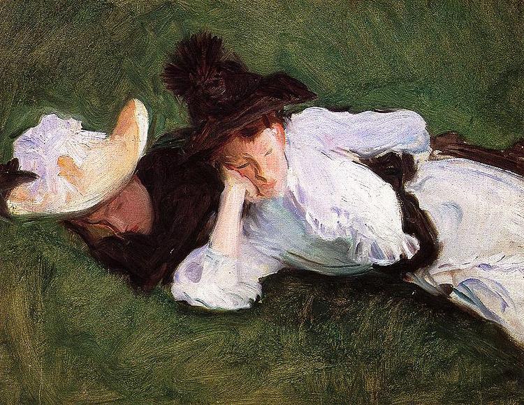 John Singer Sargent Two Girls Lying on the Grass oil painting picture